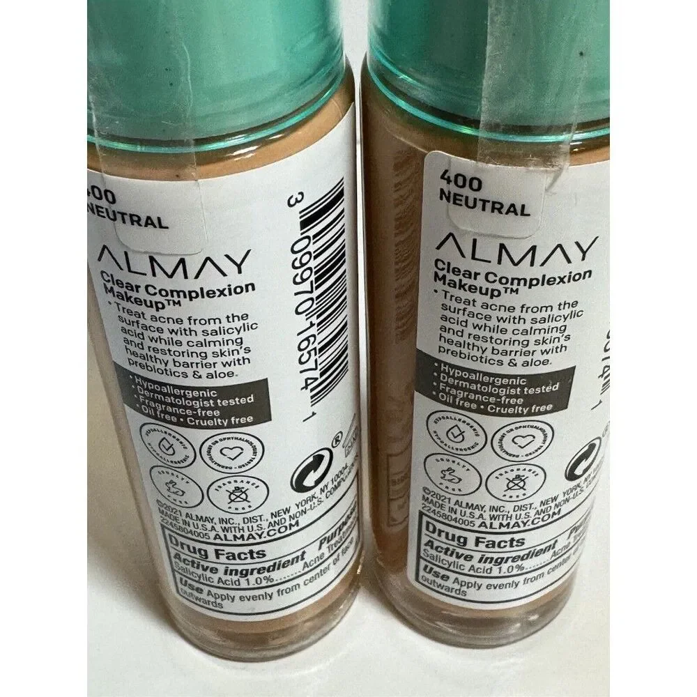 2 -Almay Clear Complexion Makeup Acne Treatment Foundation 400 Neutral Expired